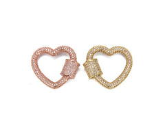 24K Gold Filled Heart Screw Clasp CZ Micro Pave, Interlocking Clasp Micro Pave Cubic Zirconia Heart Shaped Clasp, Unique Buckle Clasps, 25x22mm, CL340