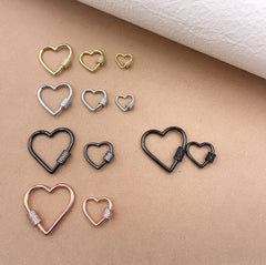 24K Gold Filled Love Heart Shaped Screw Clasp, Gold CZ Screw Clasp Micro Pave Heart with Screw On Mechanism, Carabiner Clasp, CL343
