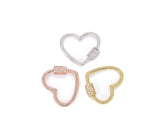 24K Gold Filled Heart Screw Clasp CZ Micro Pave, Interlocking Clasp Micro Pave Cubic Zirconia Heart Shaped Clasp, Unique Buckle Clasps, 24x20mm, CL344