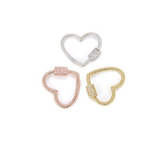 24K Gold Filled Heart Screw Clasp CZ Micro Pave, Interlocking Clasp Micro Pave Cubic Zirconia Heart Shaped Clasp, Unique Buckle Clasps, 24x20mm, CL344