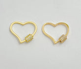 Antique Heart Screw Clasp CZ Micro Pave, Carabiner Clasp, Interlocking Clasp, Cubic Zirconia, Pave Clasp, Heart Clasp, 26x22mm, CL348