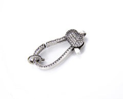 Antique Silver Lobster Clasp CZ Micro Pave, Silver Lobster Claw Clasp Micro Pave Cubic Zirconia, Pave Clasps Buckle, 39x18mm, CL352