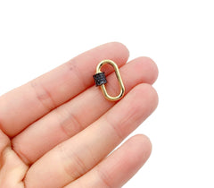24K Gold Filled 2 Tone Black CZ Oval Pave Screw Clasp, Carabiner Screw Clasp, Carabiner Lock, Bracelet Clasp, Clasp, Cubic Zirconia, 18x12mm, CL400