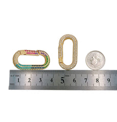 24K Gold Filled Carabiner Screw Clasp, Screw Clasp Oval Lock, Interlocking Oval Clasp, Pave Oval Shaped Lock Clasps, Multiple color, 1pc, CL447