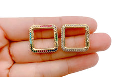 14K Gold Filled Square Snap Clasp, Micro Pave Diamond Square w/ Screw Mechanism Clasp, Gold Carabiner Snap Lock Supply, CL453