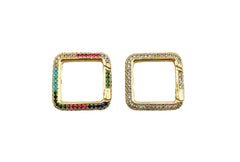 14K Gold Filled Square Snap Clasp, Micro Pave Diamond Square w/ Screw Mechanism Clasp, Gold Carabiner Snap Lock Supply, CL453