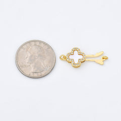 18K Gold Filled Clover Shell Pearl Clasp, Clover Hook Clasp for Necklace Bracelet Jewelry Making Supply, Closure Clasp, End Clasp, 12x17mm, CL563