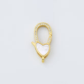 18K Gold Filled Heart Lobster Claw Clasp, Heart Shaped Shell Pearl Clasp CZ Micro Pave for Necklace Bracelet Jewelry Making Supply, CL577