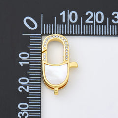 18K Gold Filled Semi-Oval Lobster Claw Clasp, Oval Shaped Shell Pearl Clasp Cubic Zirconia Micro Pave for Necklace Bracelet Jewelry Making Supply, CL578