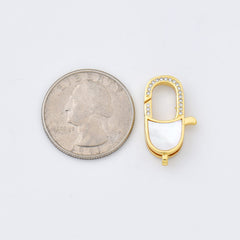 18K Gold Filled Semi-Oval Lobster Claw Clasp, Oval Shaped Shell Pearl Clasp Cubic Zirconia Micro Pave for Necklace Bracelet Jewelry Making Supply, CL578