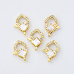 18K Gold Filled Diamond Shaped Lobster Clasp, Lobster Claw Shell Pearl Clasp CZ Micro Pave for Necklace Bracelet Jewelry Making Supply, CL579