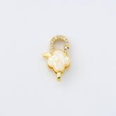 18K Gold Filled White Opal Clover Lobster Clasp, Clover Shaped Lobster Claw Clasp for Necklace Bracelet Jewelry Making Supply, 13x22mm, CL599