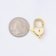 18K Gold Filled White Opal Heart Lock Clasp, Love Heart Shaped Lobster Claw Clasp for Necklace Bracelet Jewelry Making Supply, 16x25mm, CL600