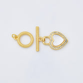 18K Gold Filled Heart Toggle OT Clasp, Toggle Clasp Shell Pearl Clasp CZ Micro Pave 1 Set for Necklace Bracelet Jewelry Making Supply, CL602