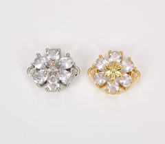 18K Gold Filled Floral Connector, Micro Pave CZ Floral Design Connector, Pave CZ connector, Pave link, 14x17mm| CN007