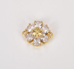18K Gold Filled Floral Connector, Micro Pave CZ Floral Design Connector, Pave CZ connector, Pave link, 14x17mm| CN007