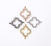 18K Gold Filled Clover Charm, CZ Micro Pave Clover Connector , Cubic Zirconia Space Connector, CZ Gemstone Charm 13x17mm, CN008