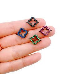 14K Gold Filled Micro Pave Quatrefoil Clover Charm, Micro Pave Clover Connector, Clover Pendant, Quatrefoil, DIY, Jewelry Making, 16x12mm, CN010