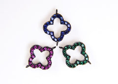 14K Gold Filled Micro Pave Quatrefoil Clover Charm, Micro Pave Clover Connector, Clover Pendant, Quatrefoil, DIY, Jewelry Making, 16x12mm, CN010