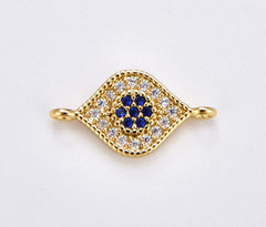 18K Gold Filled Blue CZ EVIL Eye Connector, Micro Pave CZ Evil Eye link, Cubic Zirconia, Gold Filled Brass Charms, 16x9mm| CN014