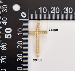 22K Gold Filled CZ Micro Pave Small Cross Charms, Gold Cross Connector, Tiny Cross Necklace, Mens Cross Necklace, 16x31mm, CN031