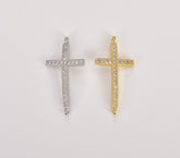 22K Gold Filled CZ Micro Pave Small Cross Charms, Gold Cross Connector, Tiny Cross Necklace, Mens Cross Necklace, 16x31mm, CN031