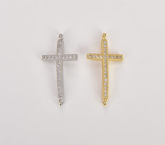 22K Gold Filled CZ Micro Pave Small Cross Charms, Gold Cross Connector, Tiny Cross Necklace, Mens Cross Necklace, 16x31mm, CN031