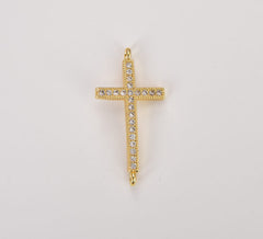 22K Gold Filled CZ Micro Pave Small Cross Charms, Gold Cross Connector, Tiny Cross Necklace, Mens Cross Necklace, 16x31mm, CN031