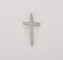 22K Gold Filled CZ Micro Pave Small Cross Charms, Gold Cross Connector, Tiny Cross Necklace, Mens Cross Necklace, 16x31mm, CN031