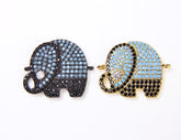 18K Gold Filled Turquoise CZ Elephant Charm Pendant, CZ Elephant Connector, CZ Micro Pave Elephant Connector, Enamel pendant, 22x17mm| CN058