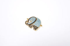 18K Gold Filled Turquoise CZ Elephant Charm Pendant, CZ Elephant Connector, CZ Micro Pave Elephant Connector, Enamel pendant, 22x17mm| CN058