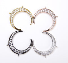 22K Gold Filled CZ Micro Pave Crescent Moon Charm Pendant, Gold/Silver/Black/Rose Gold, Cubic Zirconia Jewelry Findings, Moon Charm, CN069