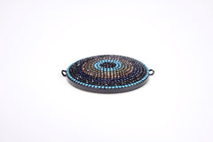 Large Evil Eye Connector Pendant, CZ Micro Pave Evil Eye Connector, Turquoise CZ Evil Eye Charm, Cubic Zirconia , 41x36mm, CN070