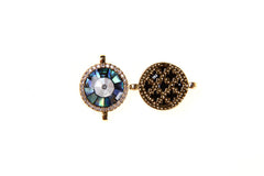 18K Gold Filled Abalone Evil Eye Connector, CZ Micro Pave Abalone Shell Inlay Evil Eye Round Connector, Eye Charm, DIY, 17x13mm, CN088