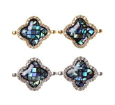 14K Gold Filled CZ Micro Pave Abalone Shell Quatrefoil Connector, Clover Quatrefoil, Micro Pave Connector, Jewelry Making, 19x14mm, CN090