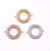 14K Gold Filled Circle Charm Bracelet CZ Connector, Cubic Zirconia Pave, Circle Connector, Cz pave bead, Micro Pave Pendant, 20x10mm, CN111