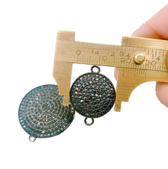 Circle Disc Charm Bracelet CZ Connector, Cubic Zirconia Pave, Circle Connector, Cz pave bead, Micro Pave Pendant, 19mm / 30mm, CN124