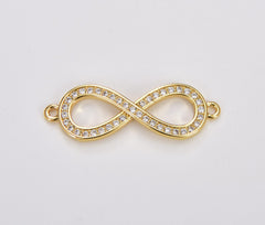 18K Gold Filled Micro Pave Infinity Connector for Bracelet/Necklace, Silver/Gold/Rose Gold/Black Spacer Connector, 35x11mm, CN129