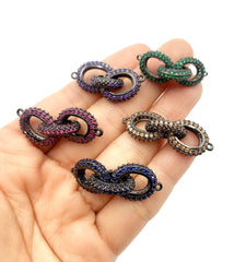 14K Gold Filled Colored CZ 3 Rings Oval Chain Connector, Interconnected Colored CZ Micro Pave Connector, Cubic Zirconia, 37x13mm, CN149