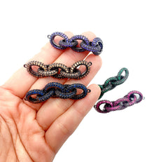 14K Gold Filled Colored CZ 5 Rings Oval Chain Connector, Interconnected Colored CZ Micro Pave Connector, Cubic Zirconia, 55x13mm, CN150