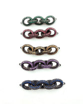14K Gold Filled Colored CZ 5 Rings Oval Chain Connector, Interconnected Colored CZ Micro Pave Connector, Cubic Zirconia, 55x13mm, CN150