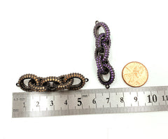 14K Gold Filled Colored CZ 5 Rings Oval Chain Connector, Interconnected Colored CZ Micro Pave Connector, Cubic Zirconia, 55x13mm, CN150