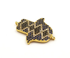 18K Gold Filled Hamsa Hand Connector, CZ Micro Pave Hamsa Hand, Hamsa Hand Pendant, CZ Hamsa, Cubic Zirconia Charm Connector, 26x20mm, CN189