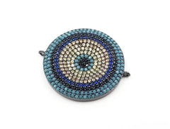 Turquoise CZ Evil Eye Connector, Evil Eye Charm, Gold Evil Eye, Evil Eye Necklace, Greek Evil Eye, Pave Connector, 35mm, CN197