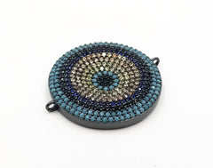 Turquoise CZ Evil Eye Connector, Evil Eye Charm, Gold Evil Eye, Evil Eye Necklace, Greek Evil Eye, Pave Connector, 35mm, CN197