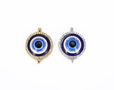 14K Gold Filled Blue Evil Eye CZ Micro Pave Connector, Evil Eye Pendant, Evil Eye Necklace, Evil Eye Jewelry, Cubic Zirconia, 20x15mm, CN223
