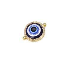 14K Gold Filled Blue Evil Eye CZ Micro Pave Connector, Evil Eye Pendant, Evil Eye Necklace, Evil Eye Jewelry, Cubic Zirconia, 20x15mm, CN223
