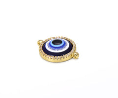 14K Gold Filled Blue Evil Eye CZ Micro Pave Connector, Evil Eye Pendant, Evil Eye Necklace, Evil Eye Jewelry, Cubic Zirconia, 20x15mm, CN223