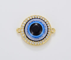 14K Gold Filled Blue Evil Eye CZ Micro Pave Connector, Evil Eye Pendant, Evil Eye Necklace, Evil Eye Jewelry, Cubic Zirconia, 20x15mm, CN223