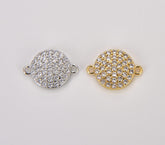 18K Gold Filled Round Shape Charm Connector CZ Micro Pave, Disc Connector, Pave Connector, Connector Charms, Cubic Zirconia, 12x8mm, CN269